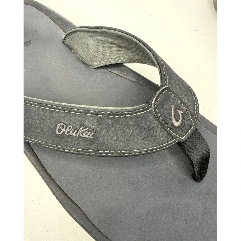 OluKai Ohana Sandals Mens 13 Black Comfort Beach Flip Flops